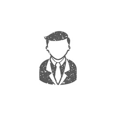 Businessman icon in grunge texture. Vintage style vector illustration.