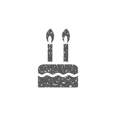 Birthday cake icon in grunge texture. Vintage style vector illustration.