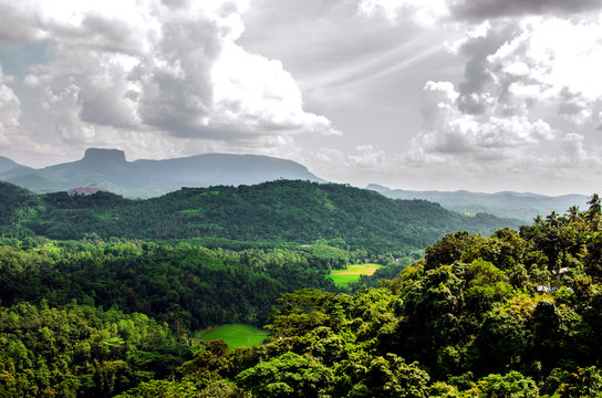 Gray overcast sky over the mountains of Sri Lanka.
