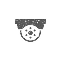 Surveillance camera icon in grunge texture. Vintage style vector illustration.