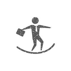 Businessman challenge icon in grunge texture. Vintage style vector illustration.