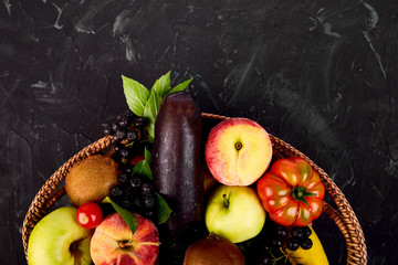 Healthy colorful food selection  in basket