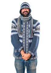 Happy man with winter clothes