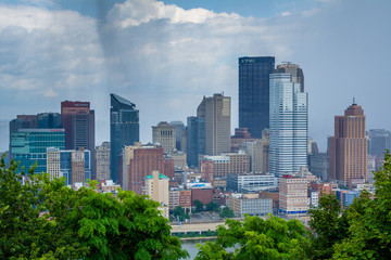 Fototapeta na wymiar Stormy view of the Pittsburgh skyline and Monongahela River, from Mount Washington, in Pittsburgh, Pennsylvania