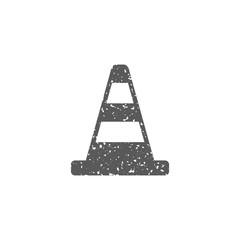Traffic cone icon in grunge texture. Vintage style vector illustration.