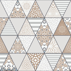 Oriental seamless patchwork geometric fabric pattern. Ethnicity ornament. Ornamental background, texture, tiled. Floral mandala decor. Arabic, Islamic, moroccan, asian, indian, african motifs.