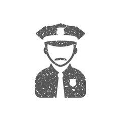 Police avatar icon in grunge texture. Vintage style vector illustration.