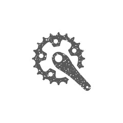 Bicycle crank set icon in grunge texture. Vintage style vector illustration.