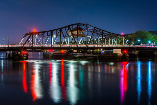 The Grand Avenue Bridge at night in New Haven, Connecticut