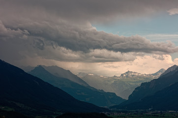 Ongoing storm over Walensee lake, Apenzell Alps, Swiss