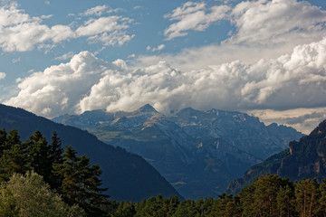 Stormy weather over Glarus Alps from Thusis, Swiss