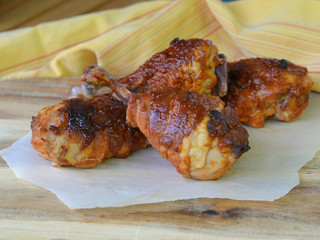 Close-up of BBQ Bacon Wrapped Chicken Drum Sticks