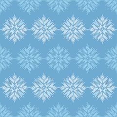 Naklejka na ściany i meble Seamless vector background with Norwegian snowflakes. Pixel snowflakes. Winter pattern. Textile rapport.