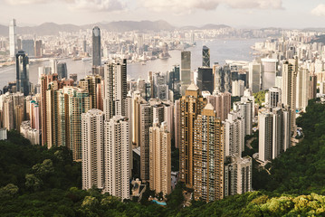 HONG KONG - Jul 26, 2015: The skyscrapers view from the Victoria peak mountain, Hong kong