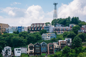 View of houses on a hillside on Mount Washington, in Pittsburgh, Pennsylvania