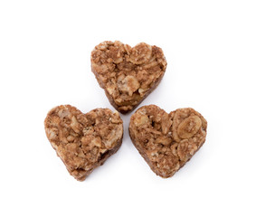 Oatmeal heart dessert isolated on white background