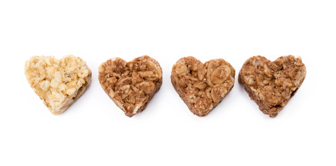Oatmeal heart dessert isolated on white background