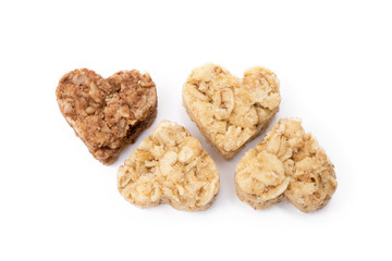 Oatmeal heart dessert isolated on white background