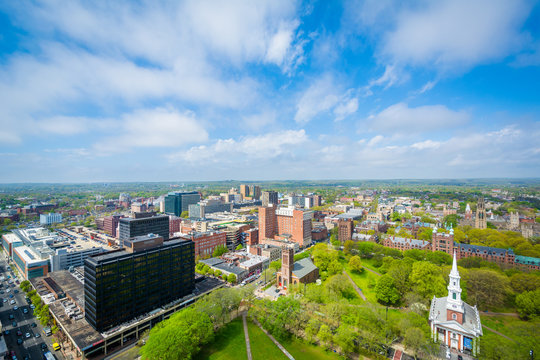 View of the New Haven Green and downtown, in New Haven, Connecticut
