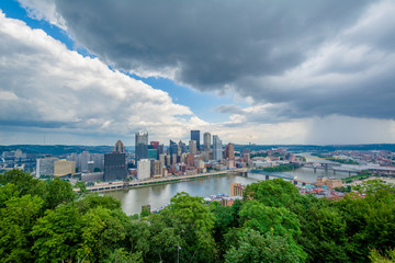 Fototapeta na wymiar View of the Pittsburgh skyline and Monongahela River, from Mount Washington, Pittsburgh, Pennsylvania