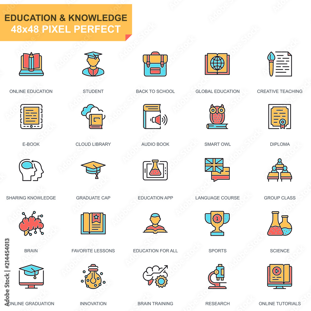 Aufkleber flat line education and knowledge icons set for website and mobile site and apps. contains such icon
