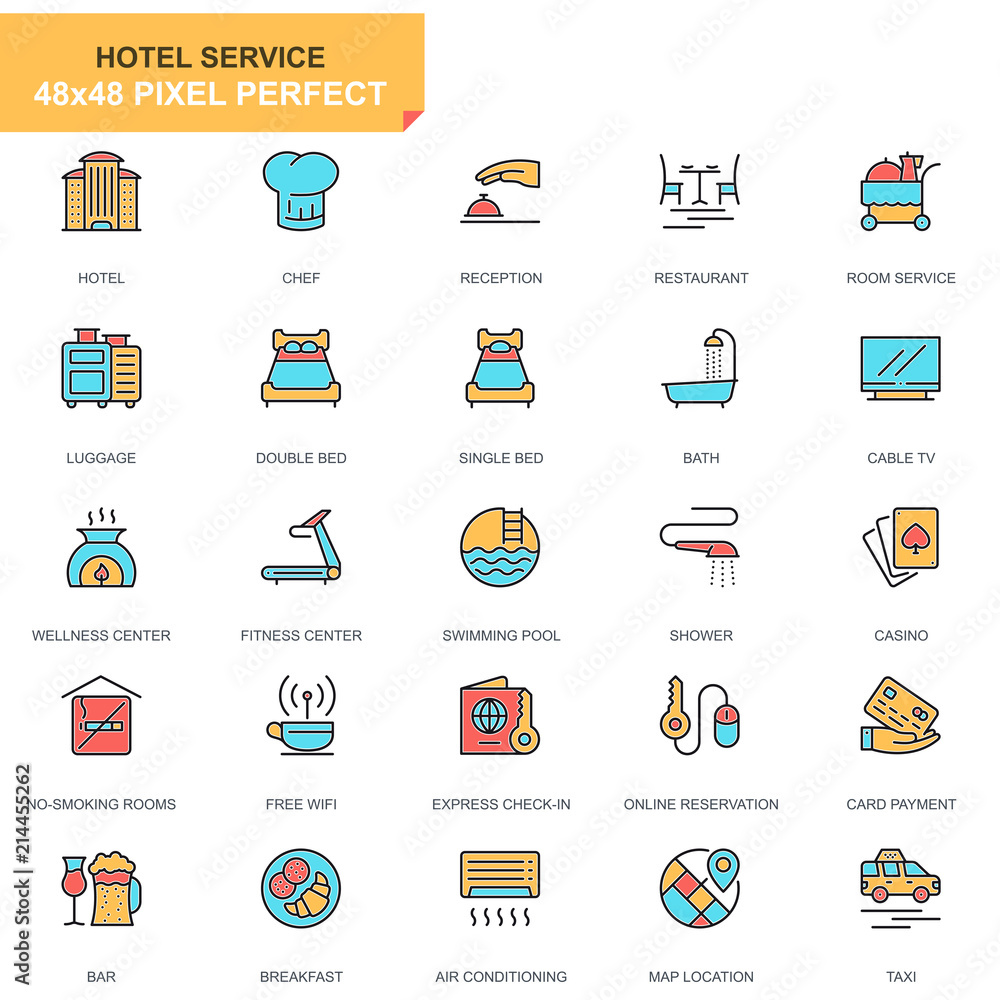 Aufkleber flat line hotel services icons set for website and mobile site and apps. contains such icons as lugg