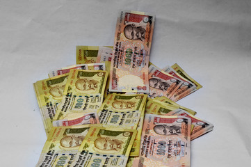 Indian currency notes isolated on white background.