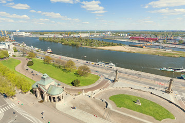 Szczecin, view from above on the river, port and the old town