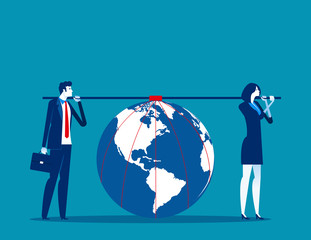 Business team carrying earth. Concept business responsibility vector illustration.
