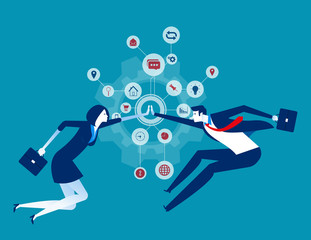 Cooperation. Organization collaboration. Concept business vector illustration, Teamwork, Partner.