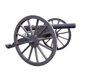Fototapeta premium Old single barrel wheeled iron cannon of russian army, 19th century