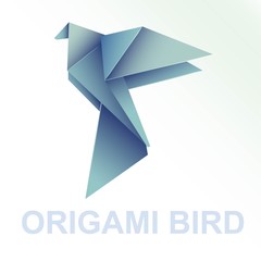 Origami blue paper vector bird illustration