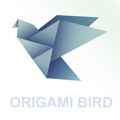 Origami blue paper vector bird illustration