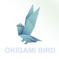 Origami blue paper vector bird illustration