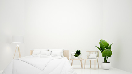 White bedroom and living area for artwork apartment or home - Bedroom on white tone and empty space for add message - 3D Illustration