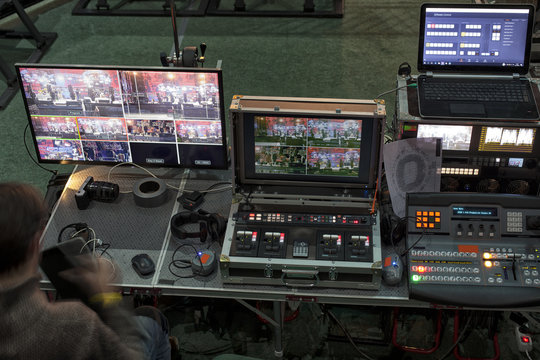 the control panel television equipment, TV cable, video cable.