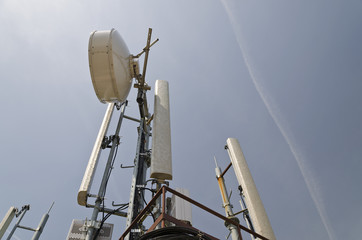 Tower of an antenna and the blue and clear sky
