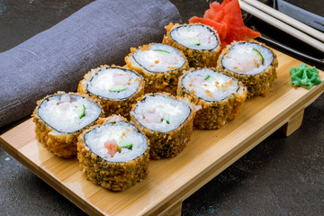 Hot roll with salmon and eel