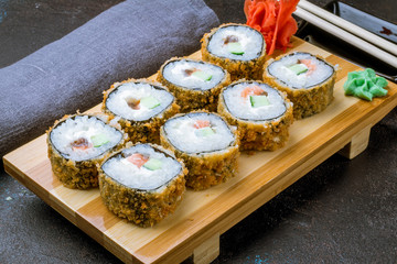 Hot roll with salmon and eel