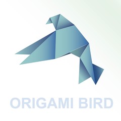 Origami blue paper vector bird illustration