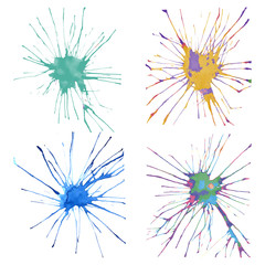 Set of watercolor handdrawn blots. Colorful ink drops.