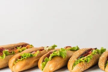 Keuken spatwand met foto Fresh sub sandwich on white and wheat hoagies. © vasyl90