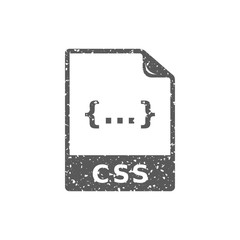 CSS file format icon in grunge texture. Vintage style vector illustration.