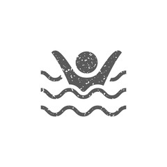 Drowned man icon in grunge texture. Vintage style vector illustration.