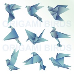 Origami blue paper vector bird illustration