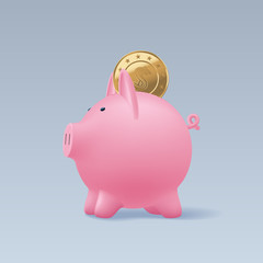Pig money box with coins vector illustration