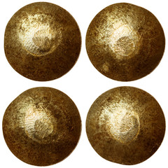 set of golden or bronze rivet heads isolated on white background