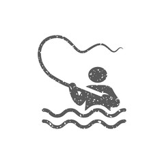 Fishing icon in grunge texture. Vintage style vector illustration.