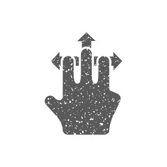 Finger gesture icon in grunge texture. Vintage style vector illustration.