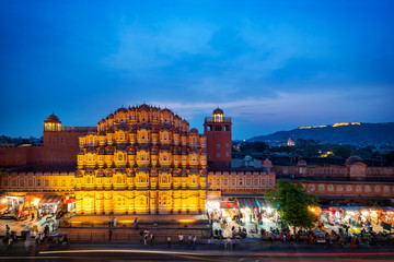 Hawa Mahal on evening, Jaipur, Rajasthan, India. An UNESCO World heritage. Beautiful window...